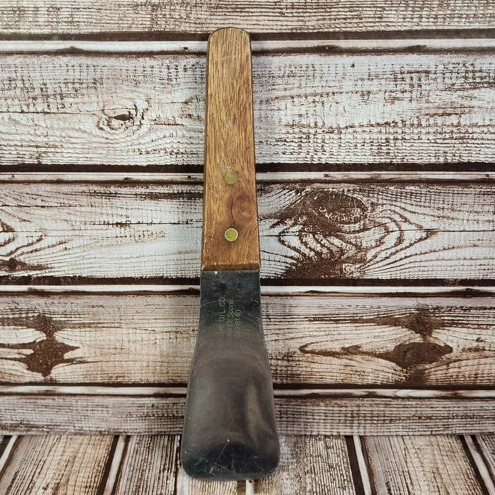Vtg ICE CREAM SPADE SCOOP Stainless Steel Wooden Handle Japan Dwight ND Oil Co.